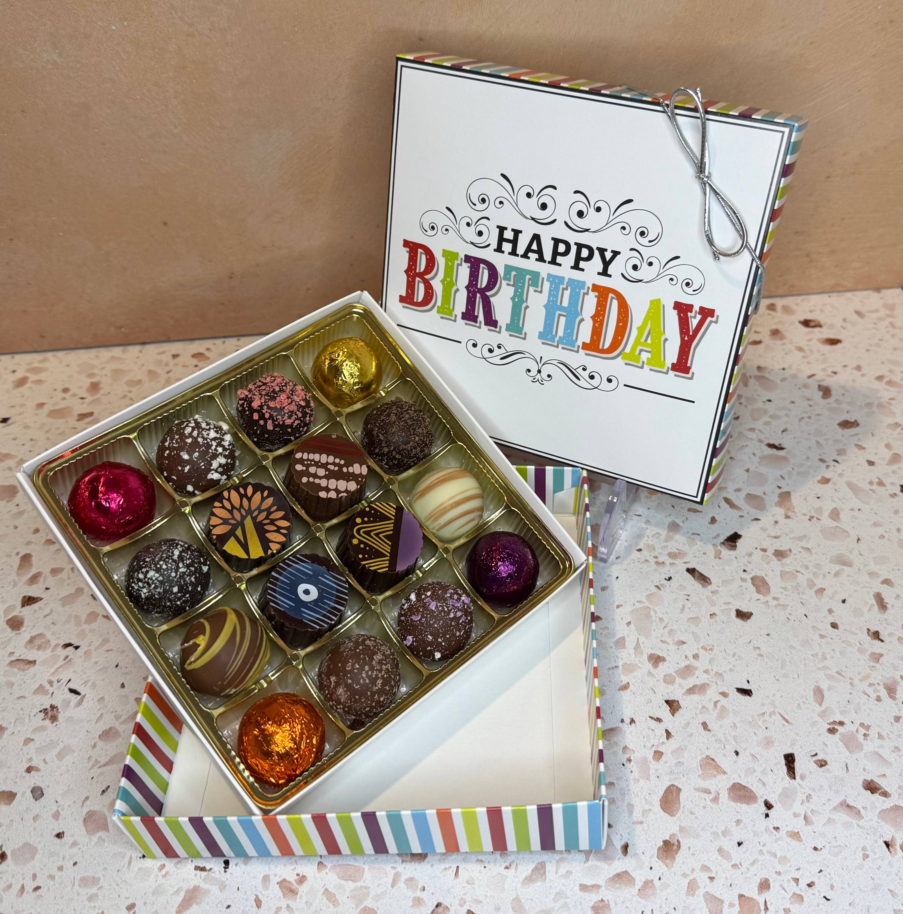 Eastern Shore Chocolate Company - Wholesale Chocolate Box - Happy Birthday Chocolate Truffles Gift Box (9 or 16 pieces)