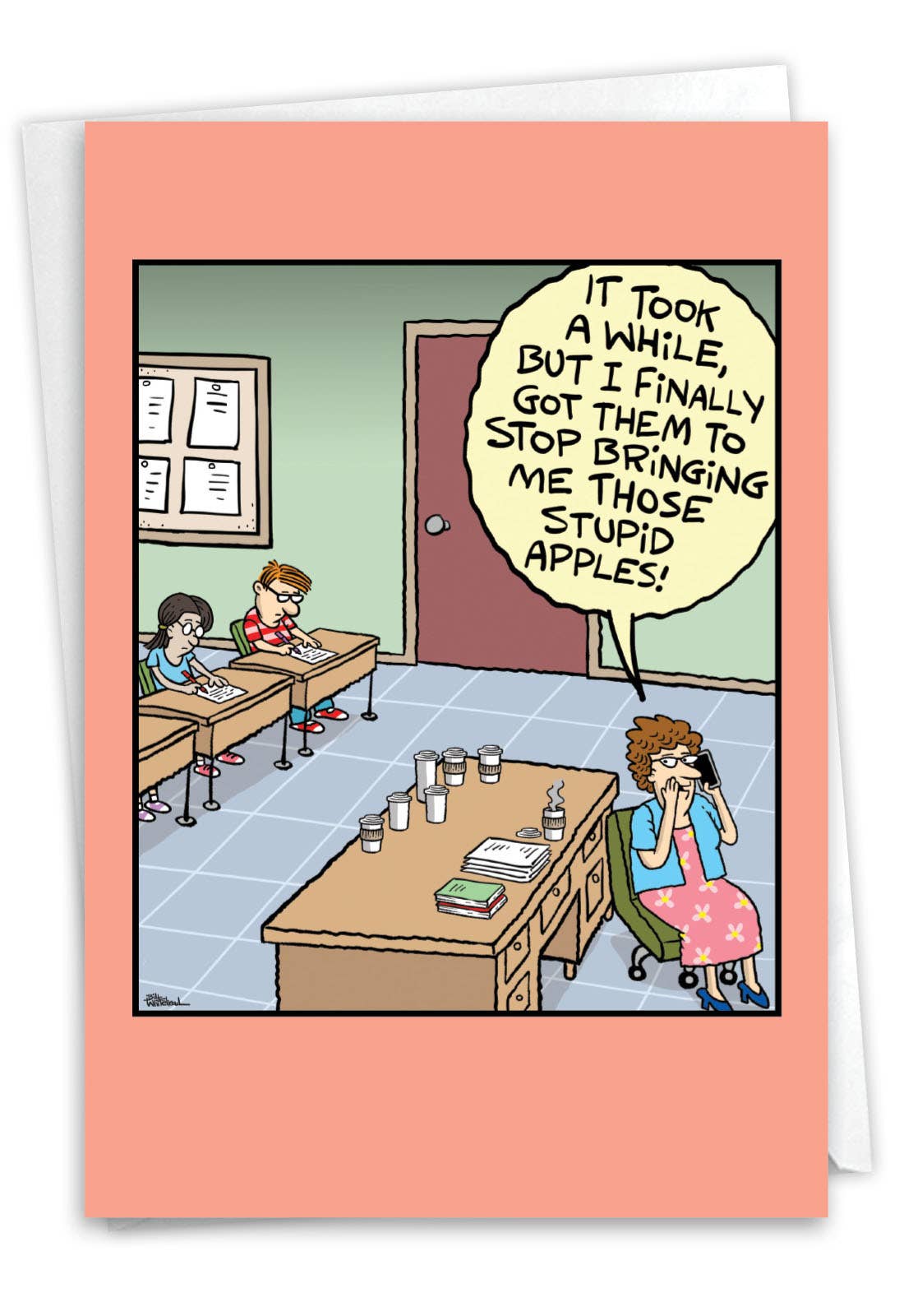 NobleWorks - Wholesale Teacher/Back-to-School Card - 1 Funny Teacher Thank You Card - Stupid Apples - NobleWorks0