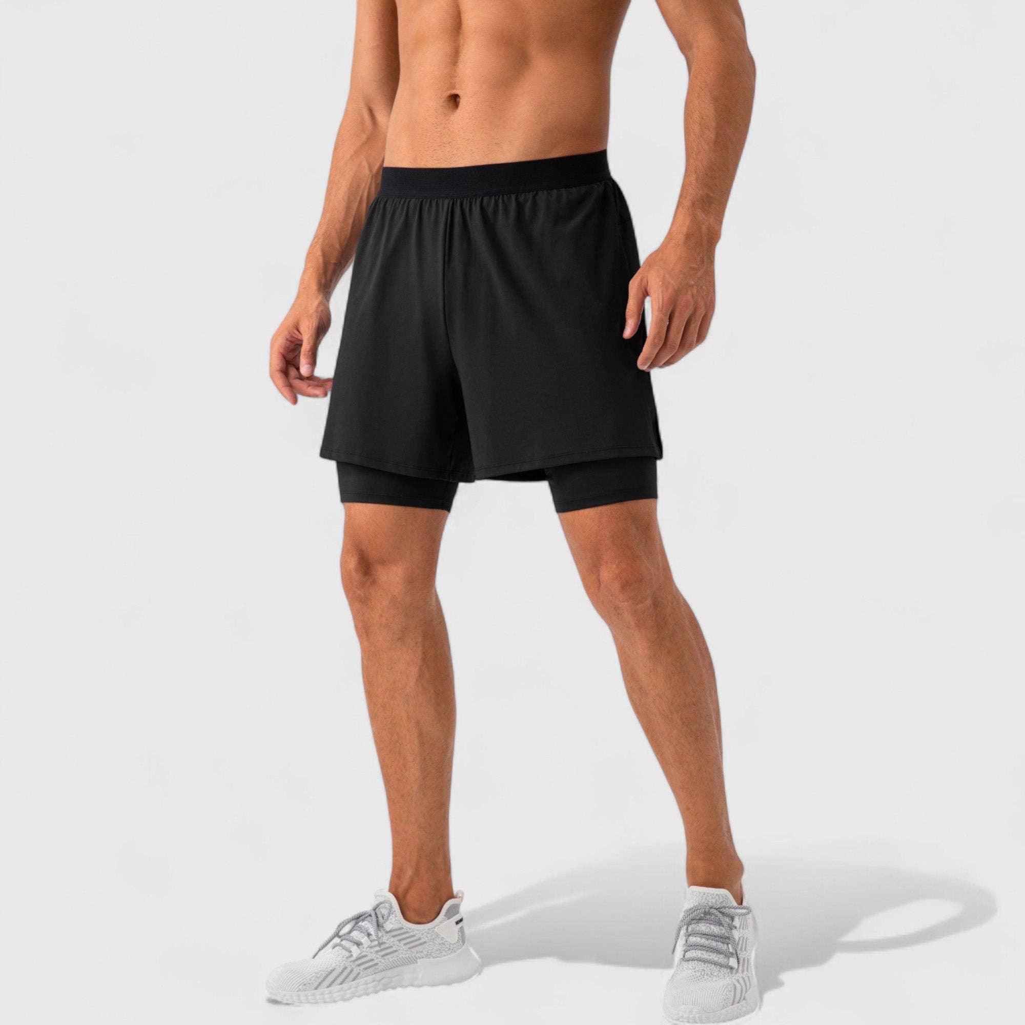 Active by Anna-Kaci - Wholesale Athletic Shorts - Men's - Men's 2-in-1 Training Shorts with Inner Compression Layer an9