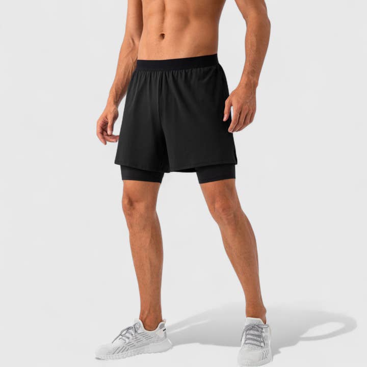 Active by Anna-Kaci - Wholesale Athletic Shorts - Men's - Men's 2-in-1 Training Shorts with Inner Compression Layer an9