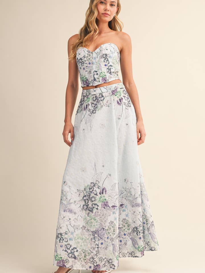 IST6017 FLORAL PRINT CORSET TOP AND MAXI SKIRT for wholesale by Klesis