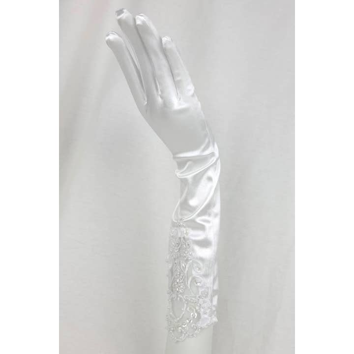 Chicas - Wholesale Gloves – Women's - Pair of Long Satin Gloves With Lace and Pearls G4388BL8