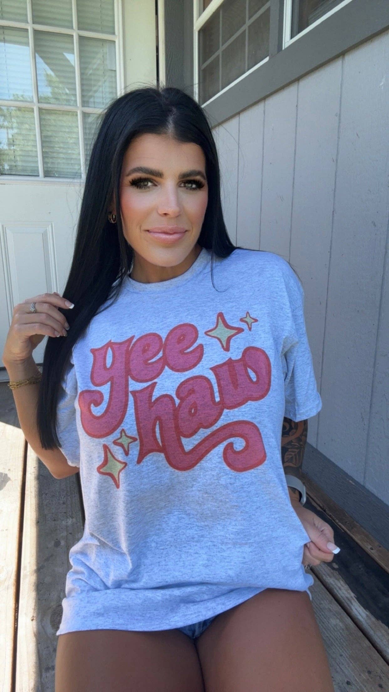 Sugar & Velvet Collective Wholesale - Wholesale Screen Printed T-Shirt - Women's - PINK YEE HAW TEE0