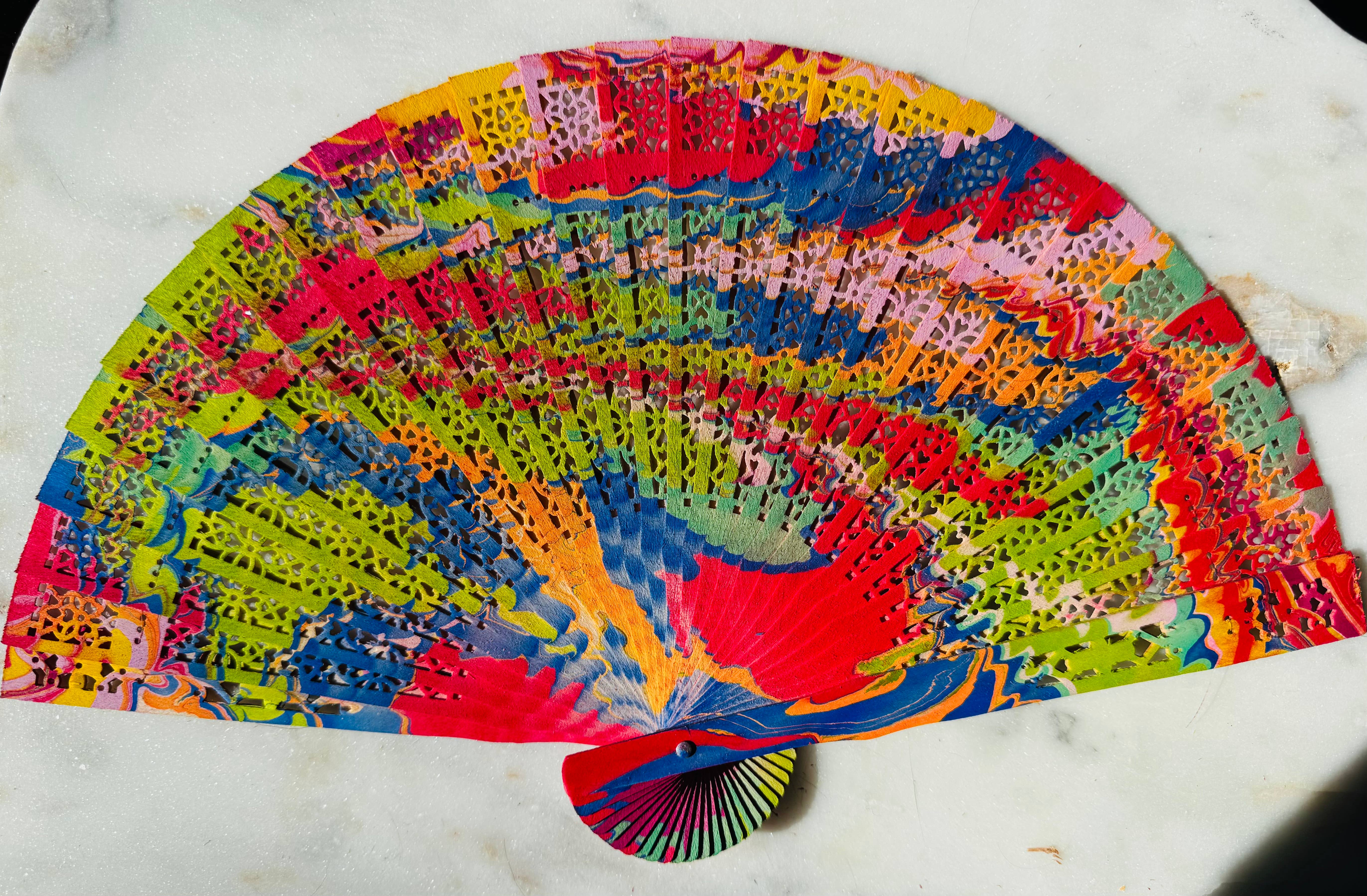 Marbling Art LLC - Wholesale Handheld Folding Fan - Marbled Fans: Unique hand-painted wooden fans5