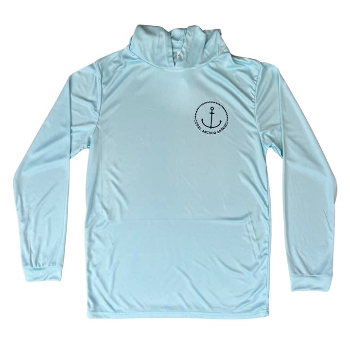 Aqua Blue Hooded SPF Shirt for wholesale by Coral Anchor Apparel