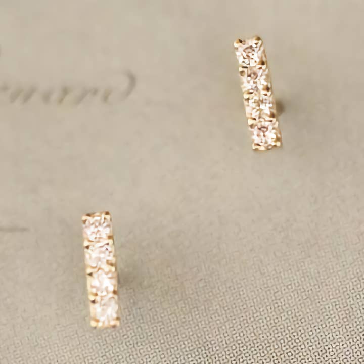 14K Solid Gold Line Studs with Polished Moissanite diamond for wholesale by GenYLuxe