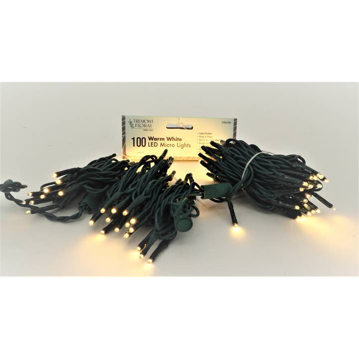 100 luces LED micro blancas cálidas con cable verde para venta al por mayor de Tremont Floral Supplies