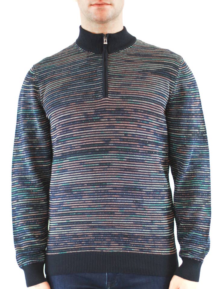 Donkerblauw met perzikkleurige strepen, 3/4 ritssluiting voor wholesale door Luchiano Visconti