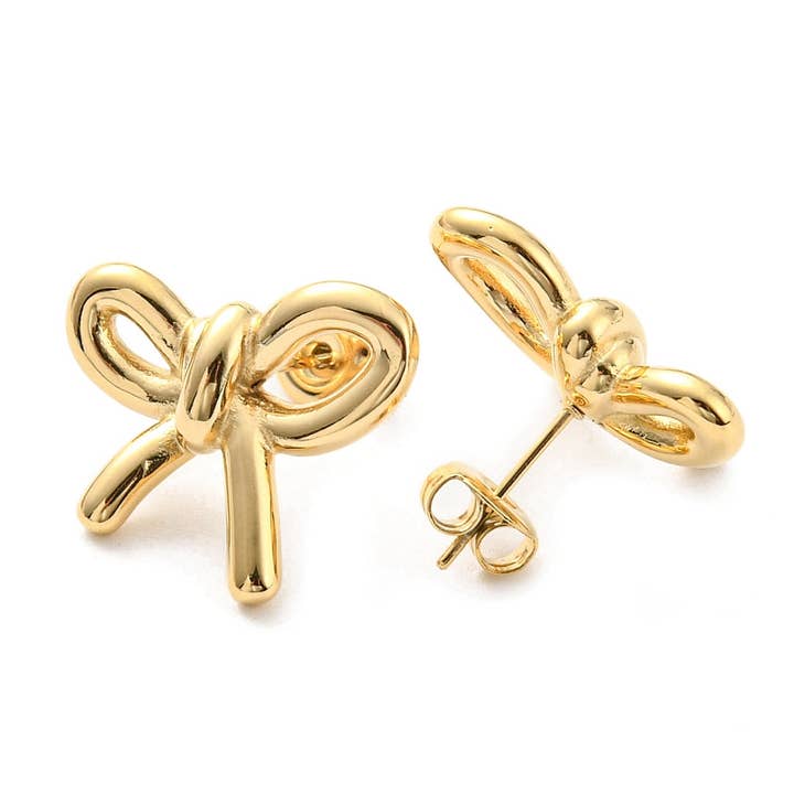 Ivy Gold Co. - Wholesale Stud/Post Earrings - Gold Bow Ribbon Stud EarringsÂ