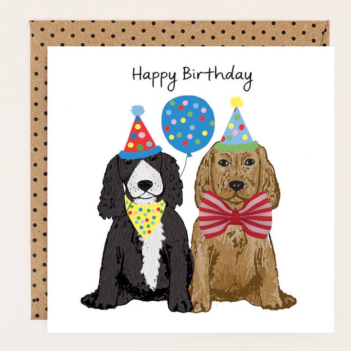 Birthday Card Spaniels with Bow for wholesale by Apple & Clover