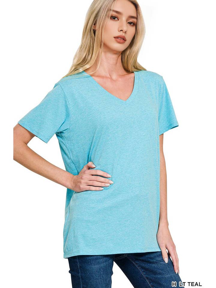 42POPS - Wholesale Knit Top - Women's - 1009 Cotton Short Sleeve Boyfriend  V Neck Tee  SI-2393814