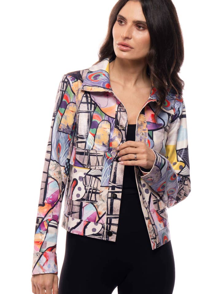 Giacca con bottoni e stampa astratta J73F per la vendita all'ingrosso da parte di Adore