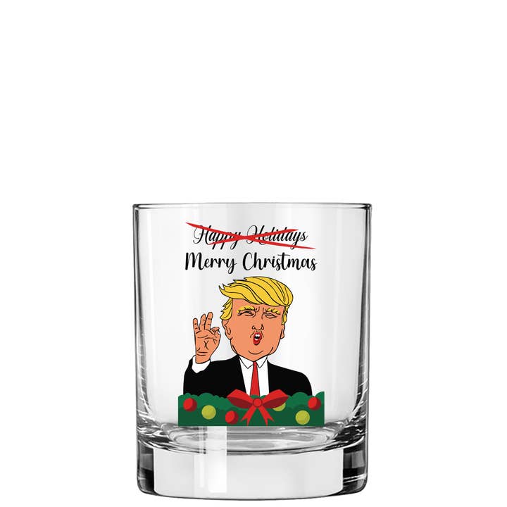 TRUMP WHISKEY GLASS - MERRY CHRISTMAS for wholesale by Patriot's Cave