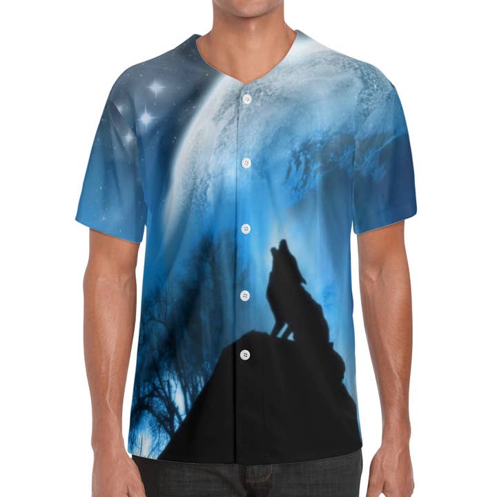 Howling Wolf Herren-Baseballtrikot, kurzärmlig für den Großhandel von Pioneer Kitty Market