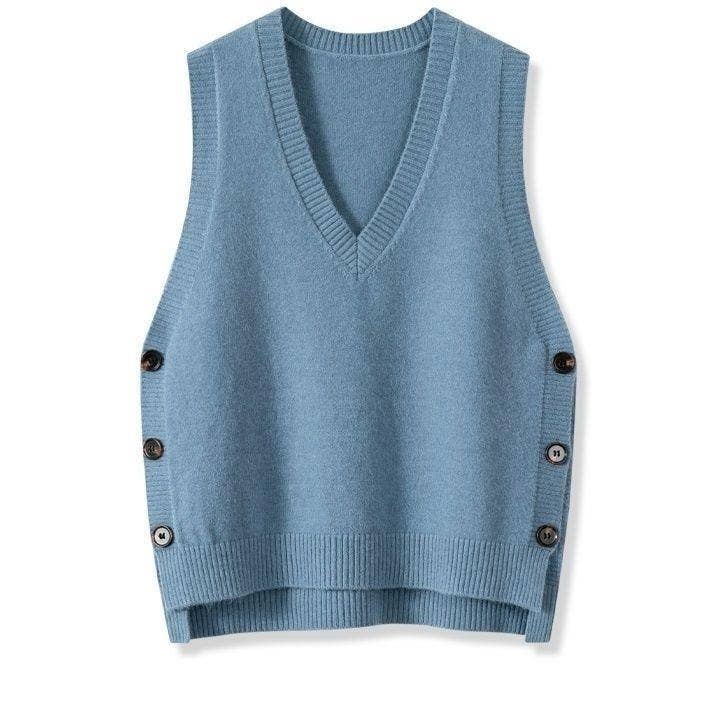 Lily Clothing - Vente Pull sans manches – femme - GILET DÉCONTRACTÉ À COL EN V VINTAGE DE COULEUR UNIE2