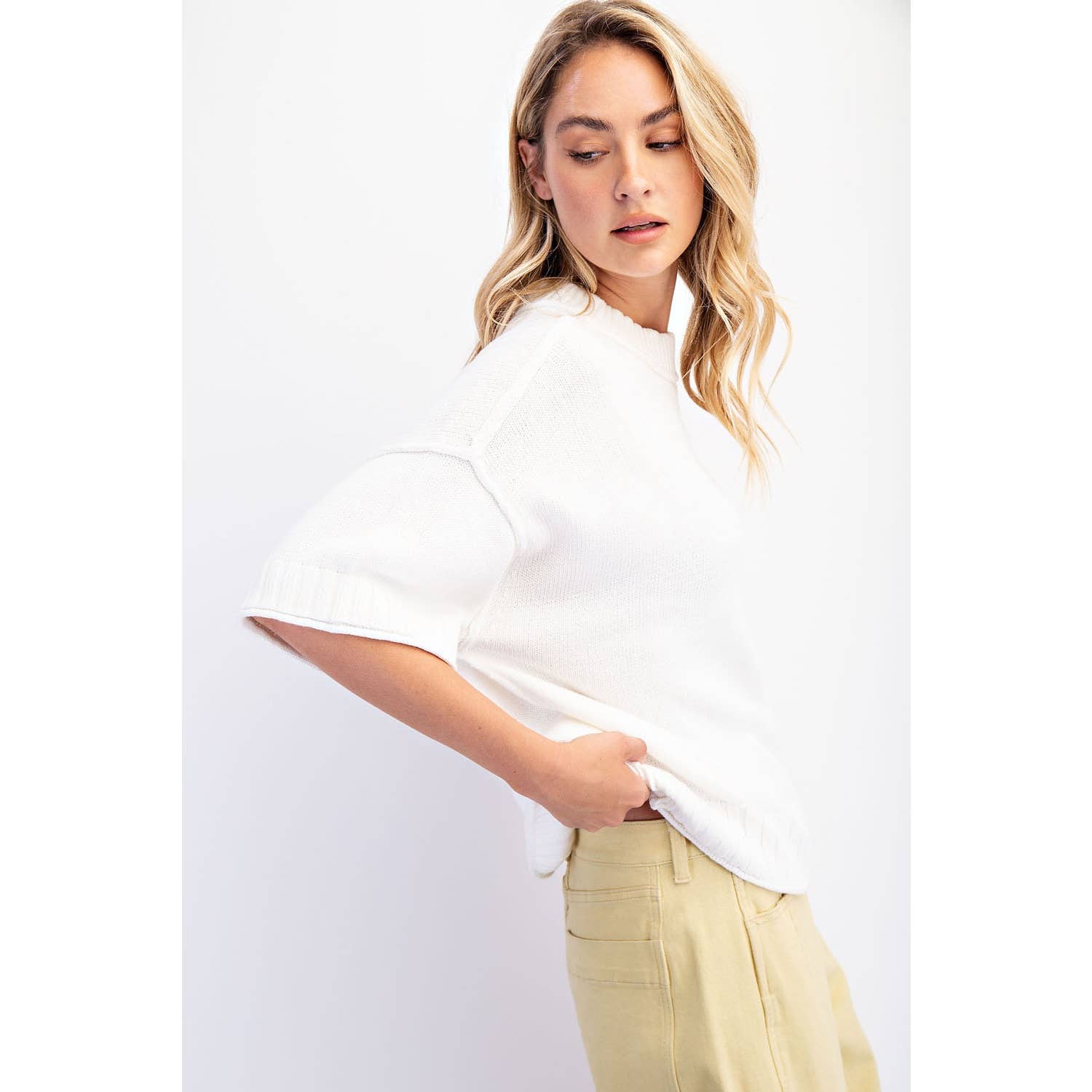 COTIERRA - Wholesale Knit Sweater - Women's - OVERSIZED CREWNECK SHORT SLEEVE SWEATER12