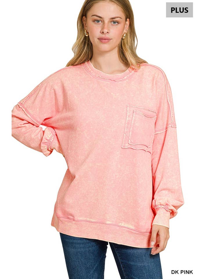 42POPS - Wholesale Sweatshirt - Women's - ', Plus French Terry Acid Wash Raw Edge Front Pocket6