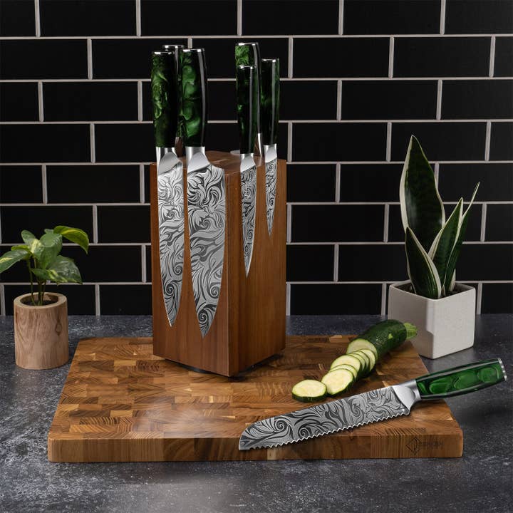 Senken Knives - Wholesale Knife Block - Acacia Hardwood Rotating Magnetic Knife Block6