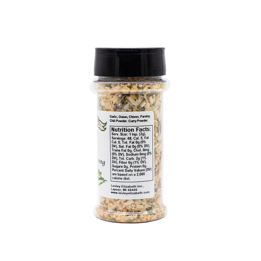 Hongar Farms - Wholesale Dried Spice Mix - Lesley Elizabeth Oh! So Garlic! Salt Free – PET 250mL1