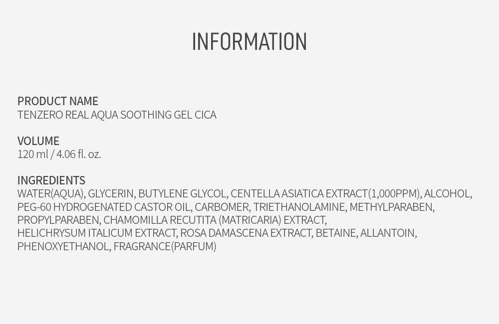 NuEats - Vente Crème hydratante pour le visage - TENZERO GEL APAISANT RÉEL AQUA CICA - 120 ml2