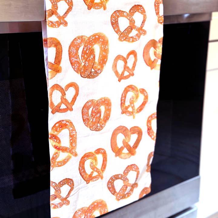 S Pogas Art - Wholesale Tea Towel - Watercolor Pretzel Kitchen Tea Towel - 100% cotton 4
