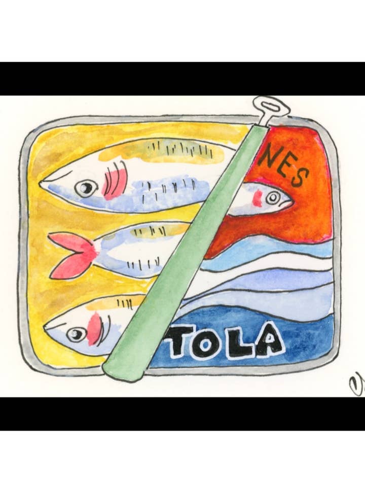 Sardine Can Framed Watercolor Print 3x4" for wholesale by Cathy Stratton Art