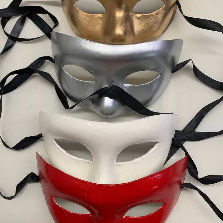Caufield's Novelty – wholesale Costume – Unisex – Paper Mache Masquerade Half Mask with Black Ribbon Ties