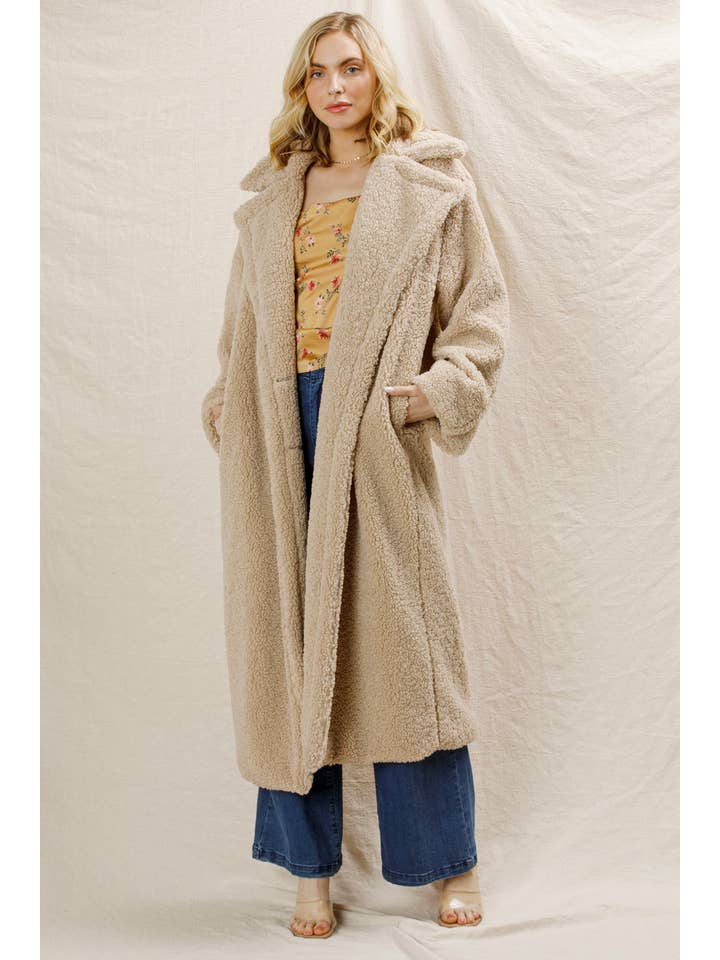 Black Long Sherpa Coat for wholesale on Faire