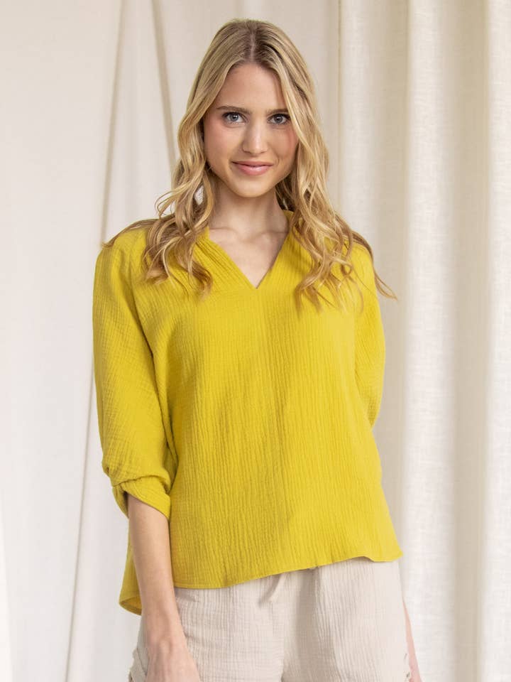 Before You Collection - Wholesale Blouse - Women's - Gauze 3/4 Sleeve V Neck Top10