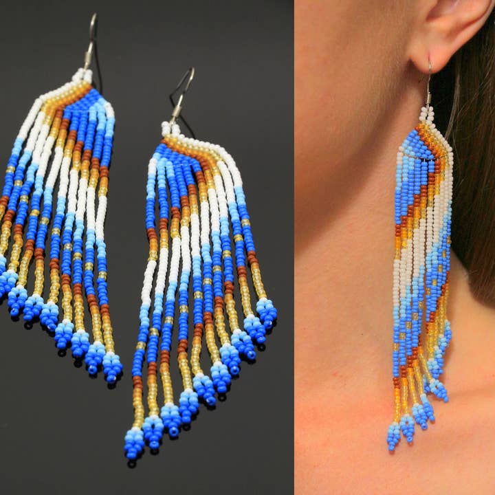 Native Beaded Earrings, Extra Long Earrings, Native American for wholesale by SomeBijoux4You