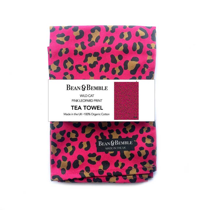 Bean and Bemble - Wholesale Tea Towel - Tea Towel - UK Made - Pink Leopard Print - Organic Cotton