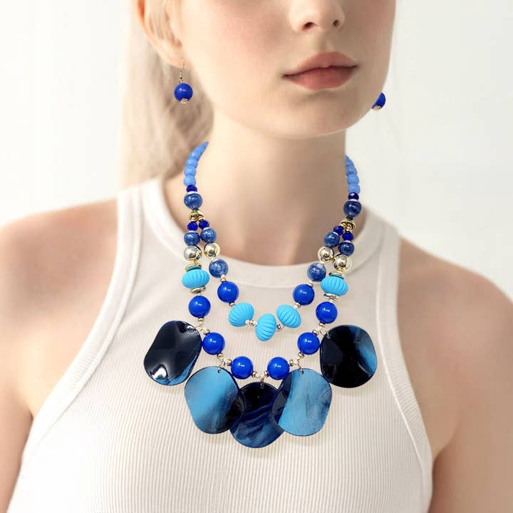 Chunky vågig harts skiva pärlad dubbellager statement-halsband för wholesale av Sensibling Corp.