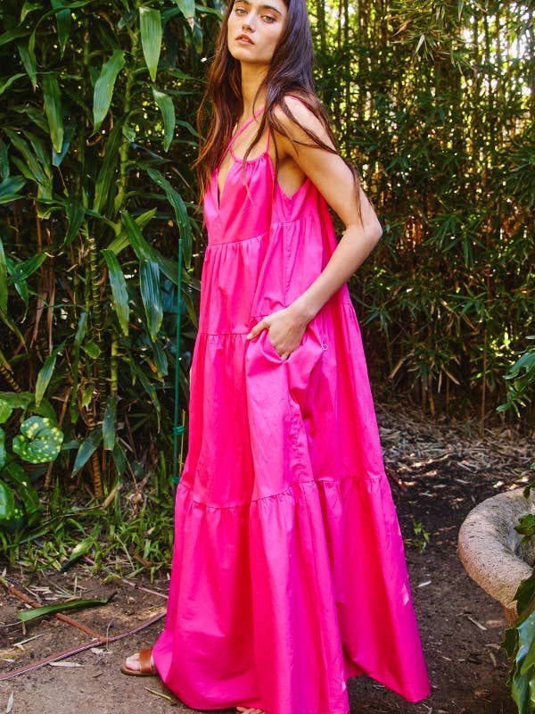 BUCKETLIST INC - Wholesale Dress - Women's - D4070 -Strappy Tiered Poplin Maxi Dress2