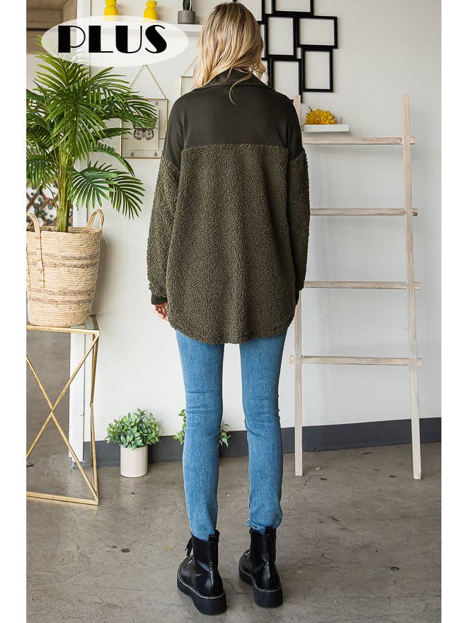 7th Ray - Wholesale Shirt Jacket/Shacket - Women's - Cozy Faux Fur Button Down Pocket Teddy Shacket T4958XL