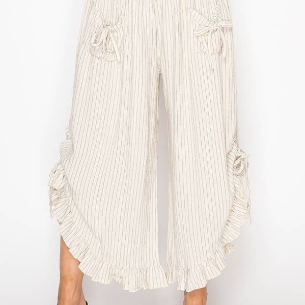 PINSTRIPE ELASTIC WAIST BLOOMER PANTS WITH POCKETS OLS-4931 for wholesale by Origami Apparel ~ Lace and Crochet inspired