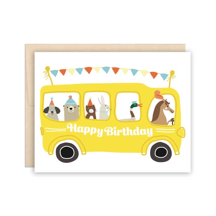 The Beautiful Project - Wholesale Birthday Card - School Bus Birthday Card - Cute Happy Birthday for Kids