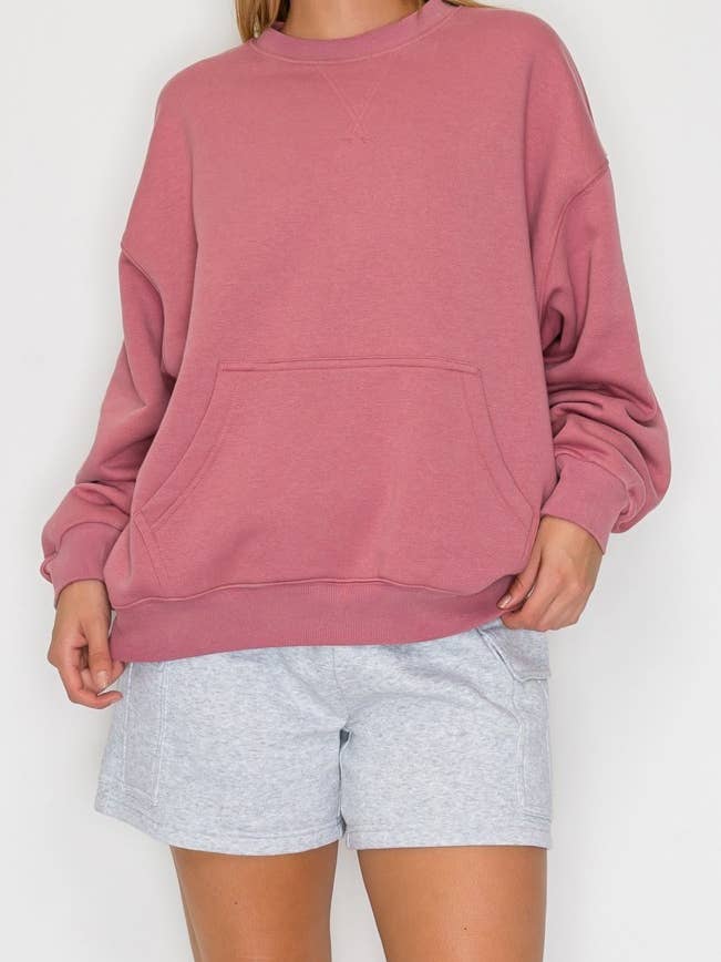 Sweat-shirt à poche kangourou surdimensionné à épaules tombantes pour la vente par trend ease usa