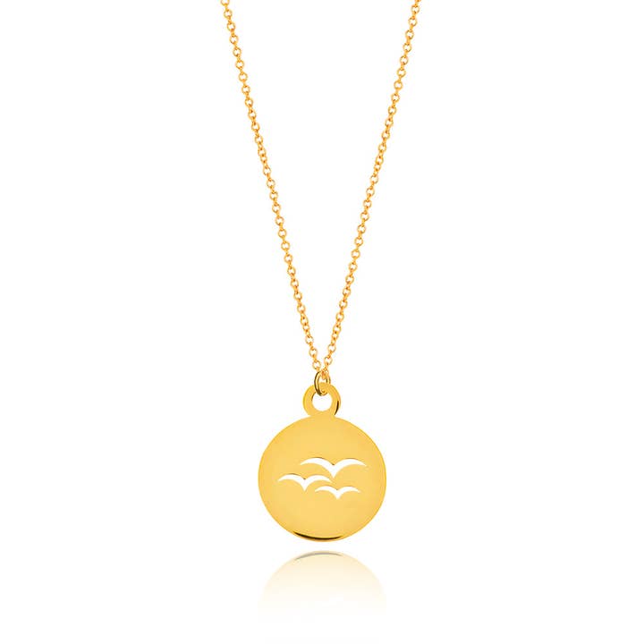 Birds necklace in 14 karat yellow gold for wholesale by Leaf Jewelry