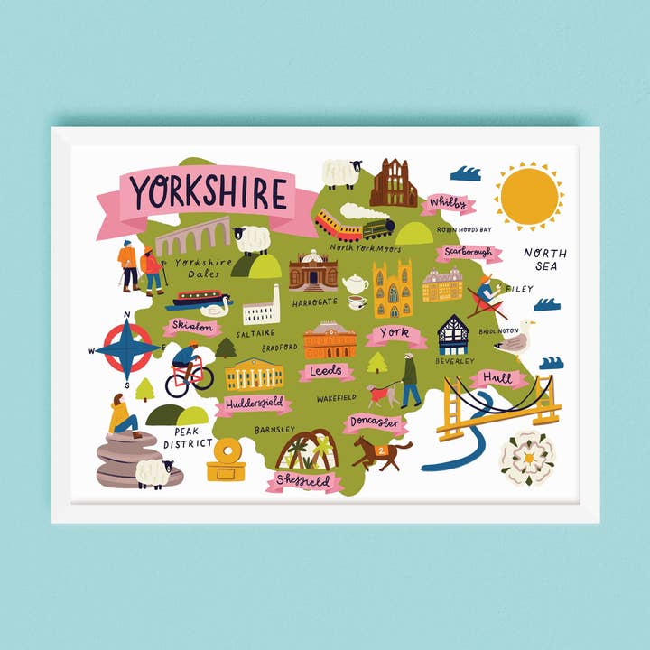 Yorkshire Map Print for wholesale by Lauren Radley