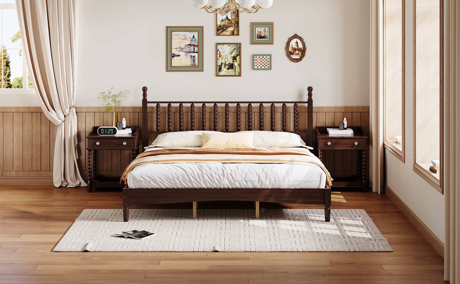 39F Inc. - Wholesale Bed - Retro Wood Platform Bed King/Queen/Full & Nightstand, Walnut25