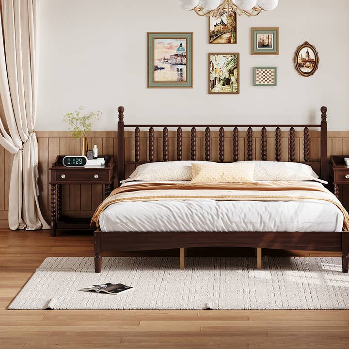 39F Inc. - Wholesale Bed - Retro Wood Platform Bed King/Queen/Full & Nightstand, Walnut25