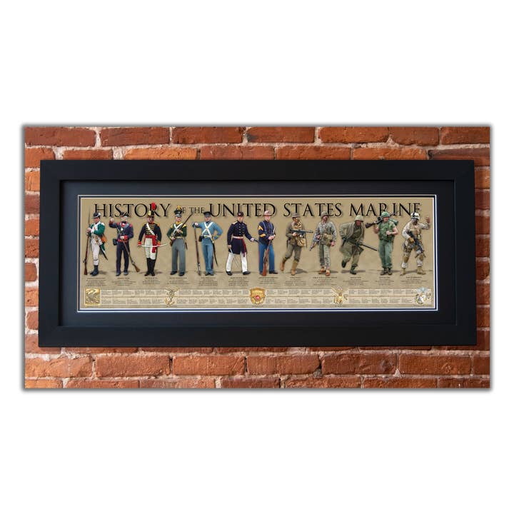 Geschichte der United States Marine - Gerahmt 2" Schwarz Doppelt Mattiert, Flaches Profil 11 ¾" x 36" für den Großhandel von History America