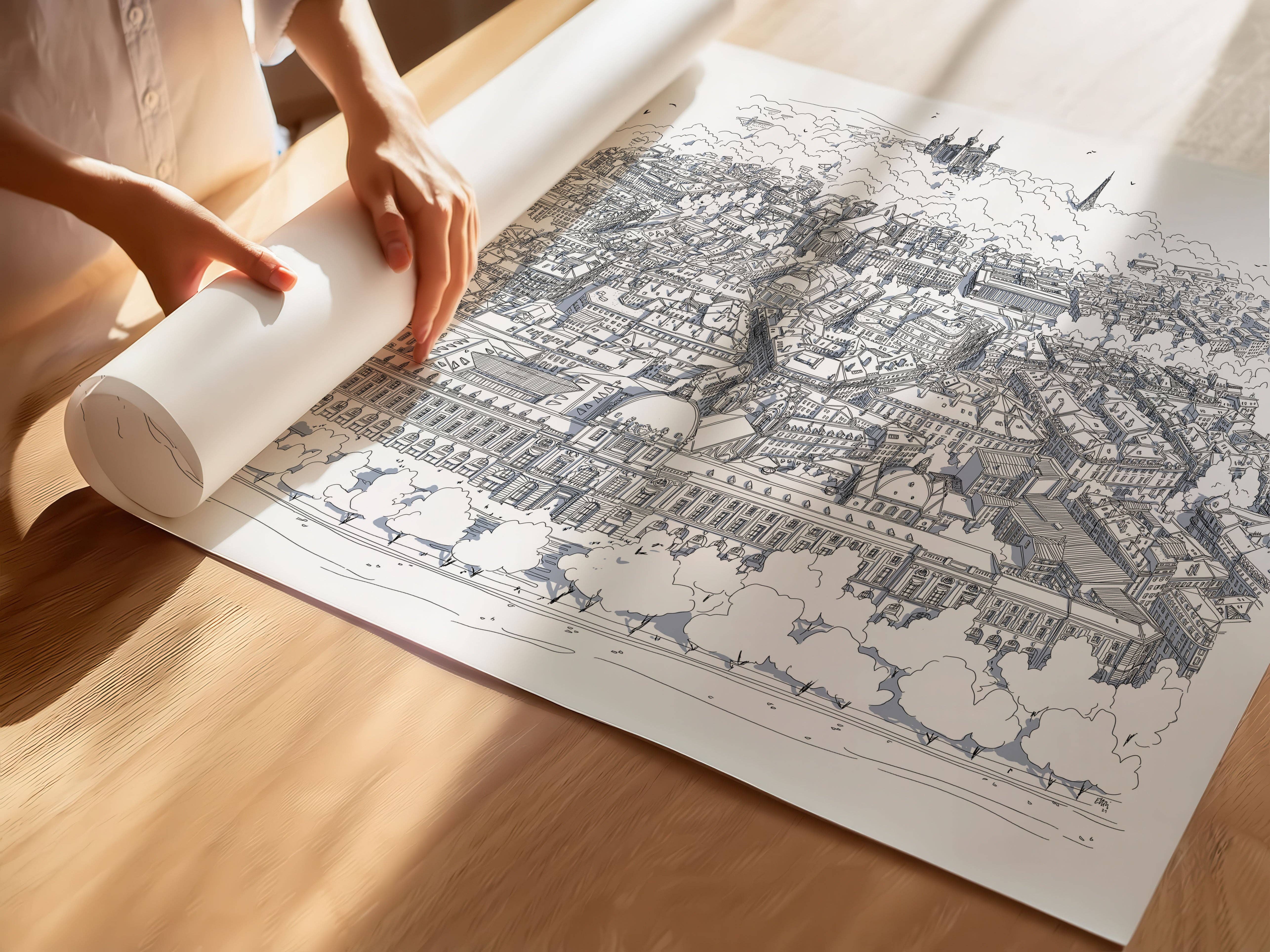 EMILIE ETTORI ILLUSTRATION - Wholesale Art Print - Panoramic view of Lyon Hotel Dieu8