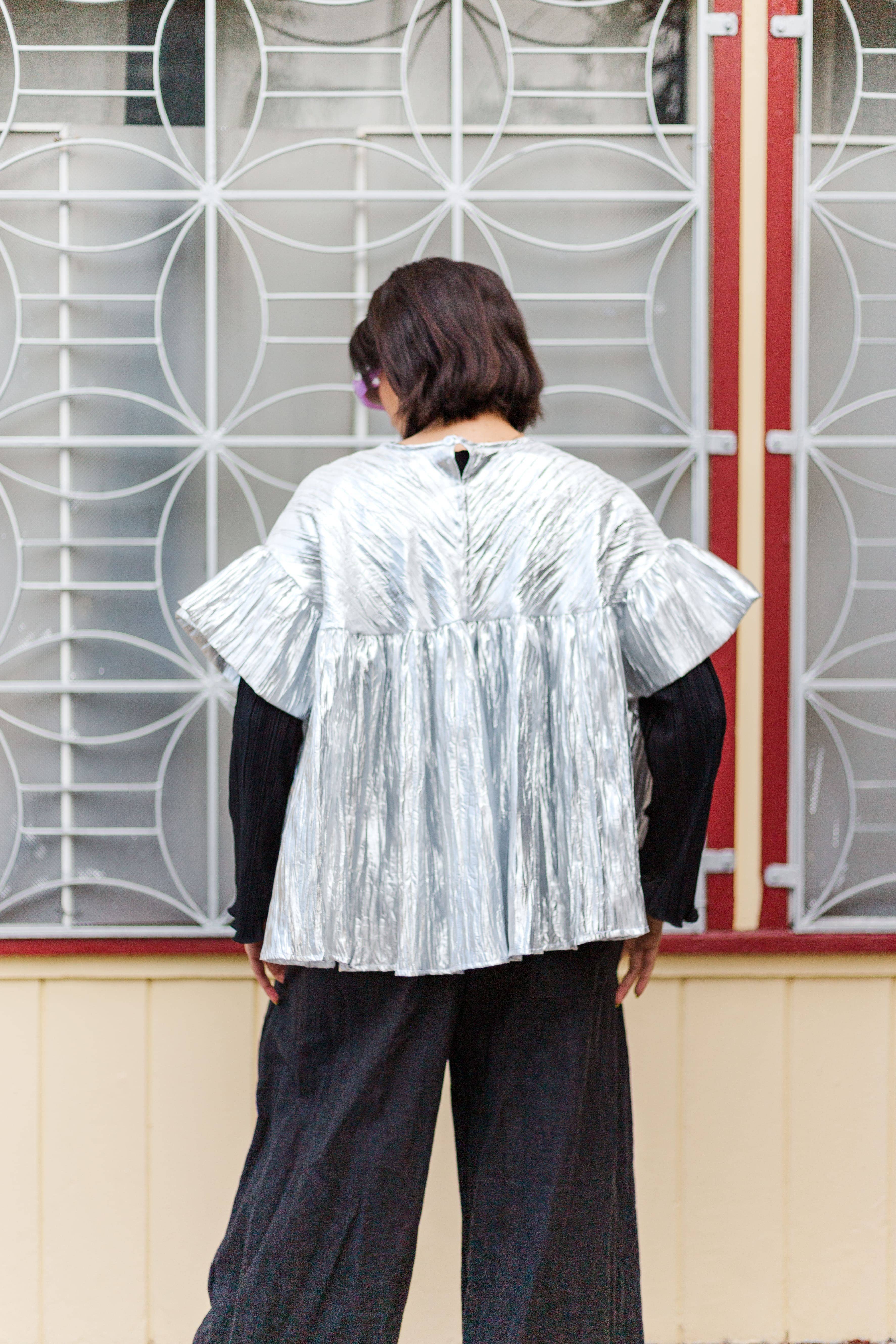 Nettle Studios - Wholesale Blouse - Women's - Size-Inclusive Plus Size Womens Silver Metallic Gathered Top42