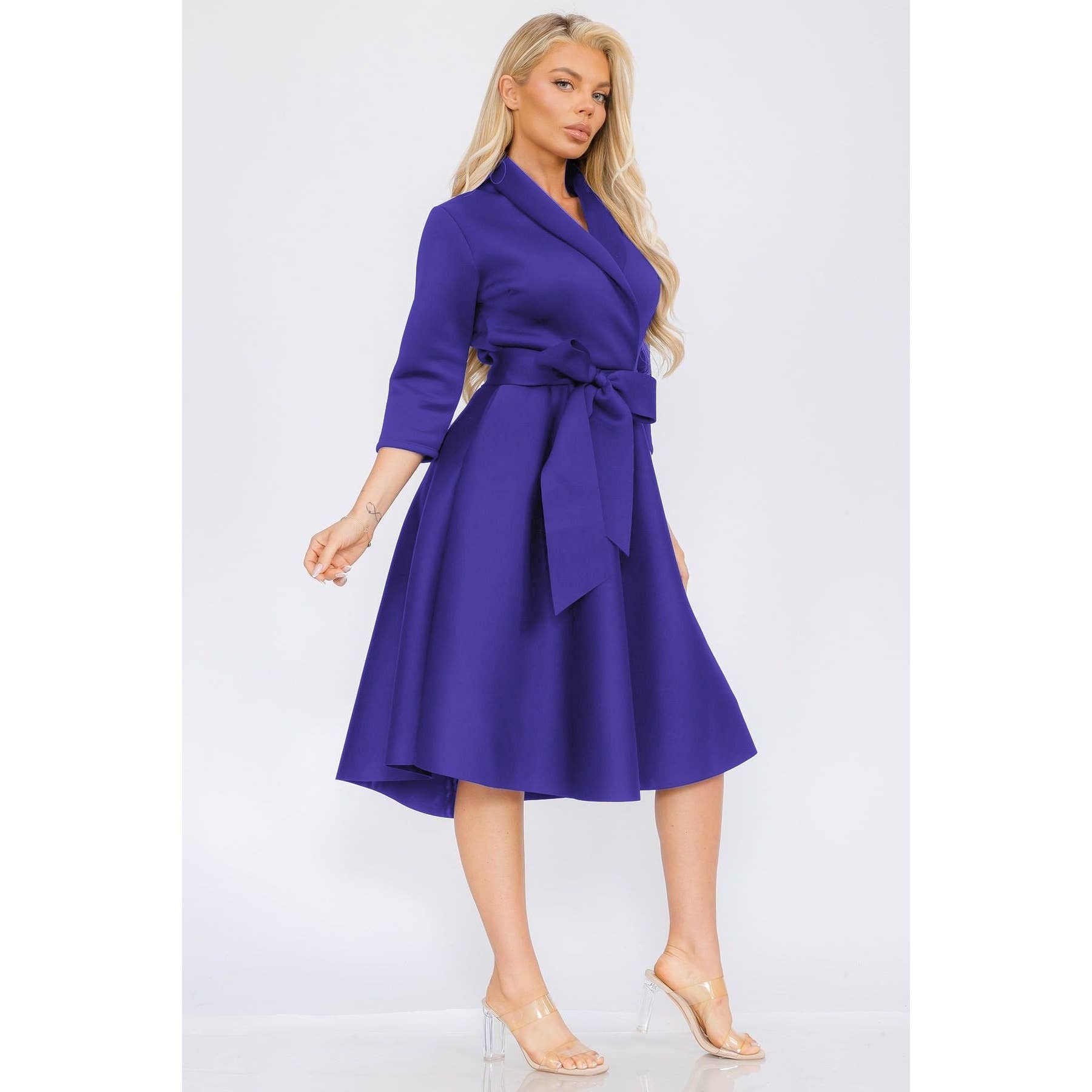 DORCAS - Wholesale Dress - Women's - Women Elegant Front Wrap Dress with Tie Waist and Pockets7