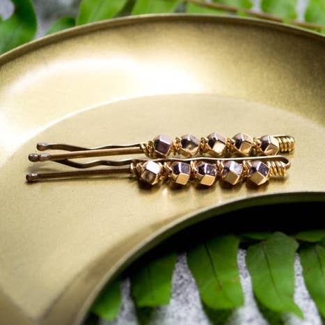 Wire Wrapped Rose Gold Hematite Hairpins Barrettes for wholesale by Miss Penny Lane
