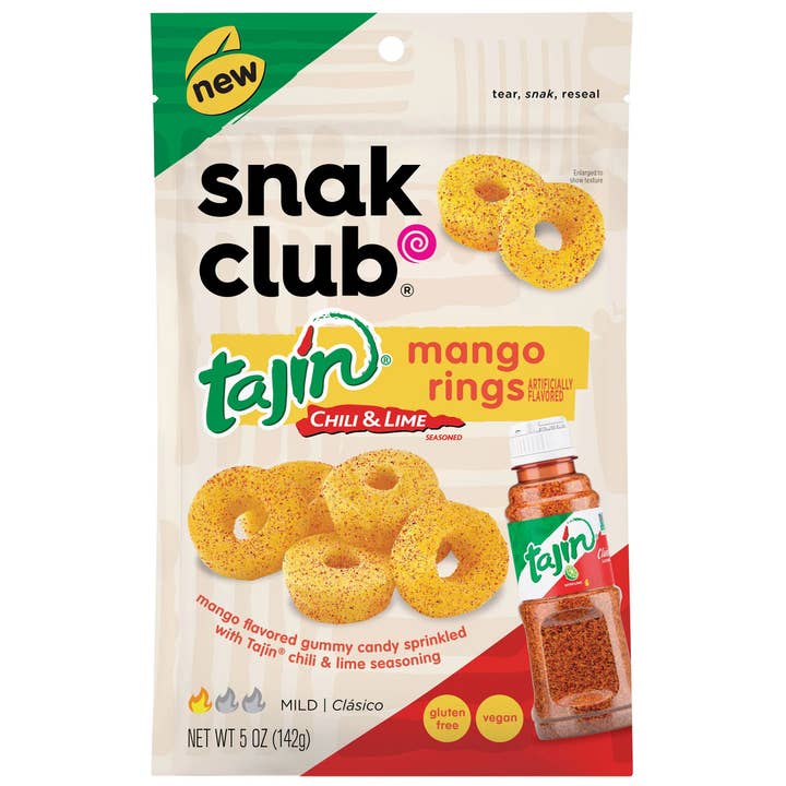 Grandpa Joe's Candy Shop - Wholesale Gummy - Snak Club Tajin Chili & Lime Mango Rings, 5oz Gummy 6ct
