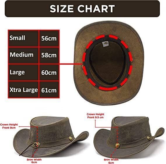 Hadzam - Vente Chapeau de cowboy – unisexe - Chapeau cowboy Outback en cuir durable et malléable unisexe Hadzam7