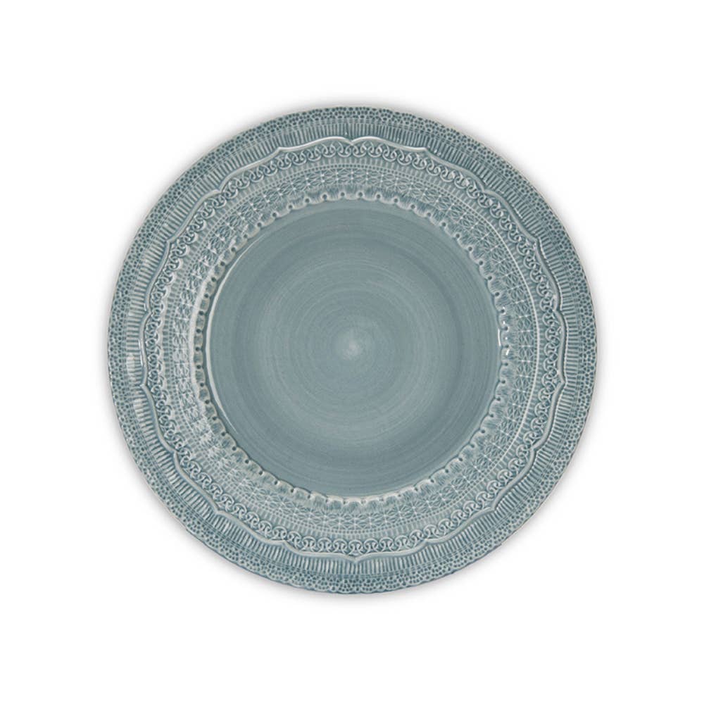 Qube Luxe by Debbie Marks – wholesale Charger plate – Sienna Lace Duck Egg Blue Porcelain Charger Plate