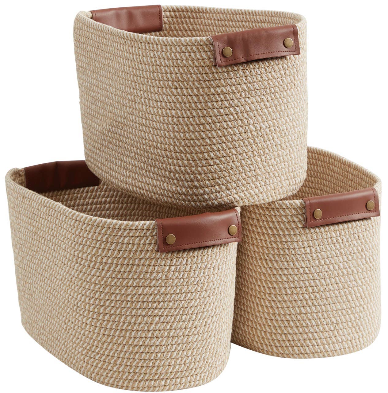 Ornavo Home - Wholesale Basket - 3 Pack Woven Cotton Rope Shelf Storage Basket with Handles1